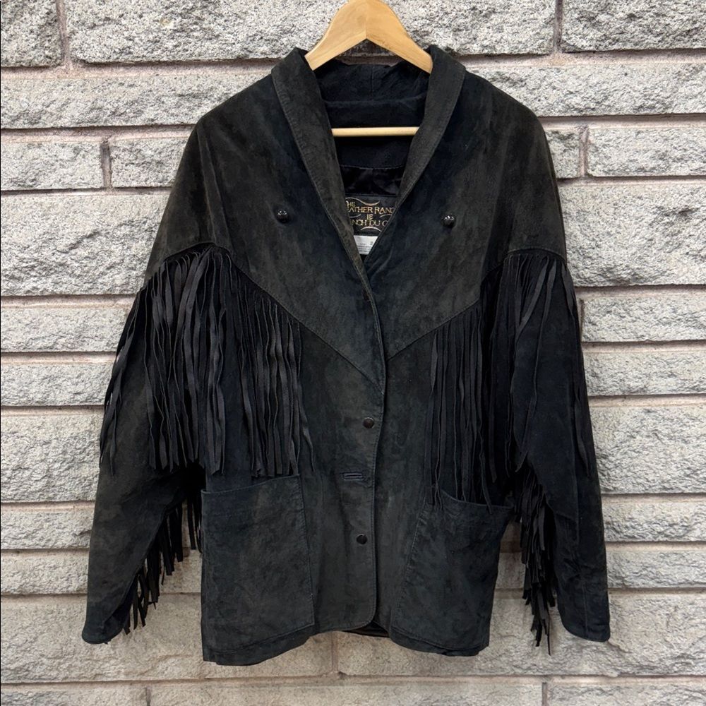 Vintage Black Fringe Genuine Leather Western Women's Jacket